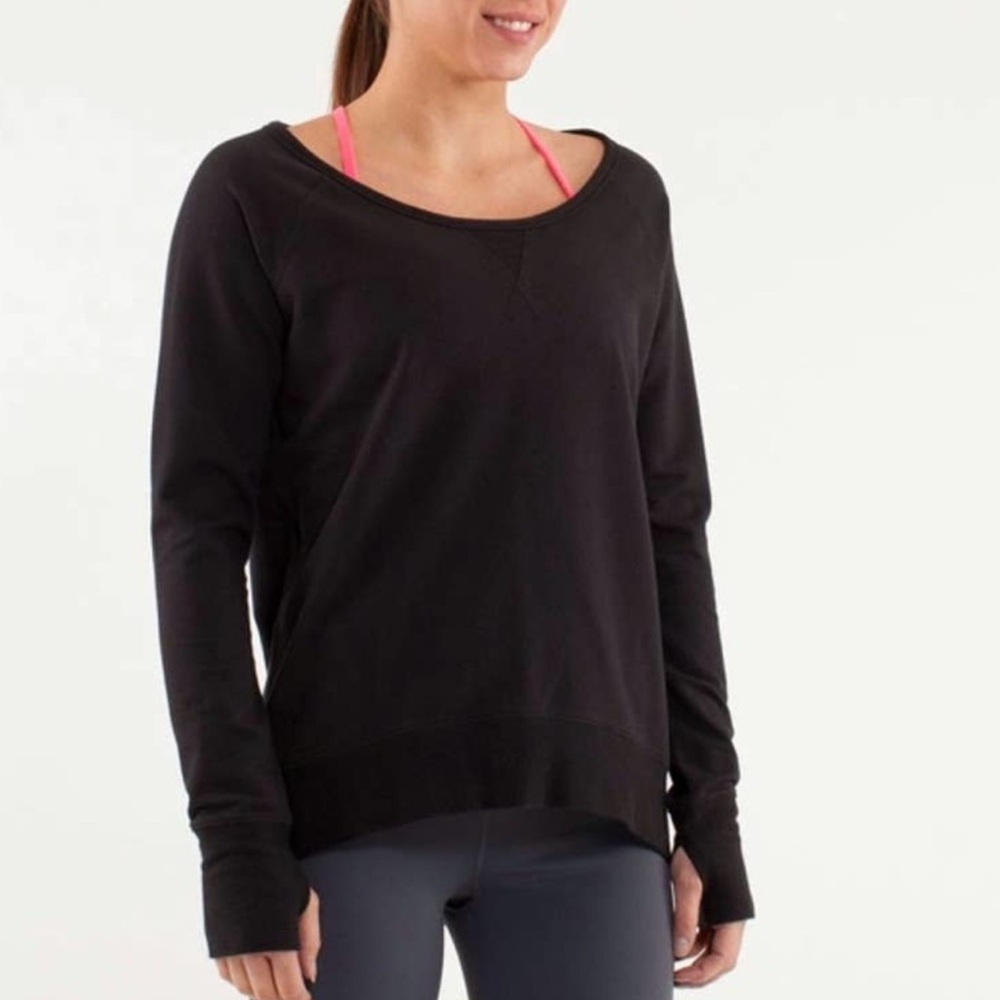 Lululemon Meditate Pullover Sweatshirt Size 10 Black Cotton Fleece Long Sleeve